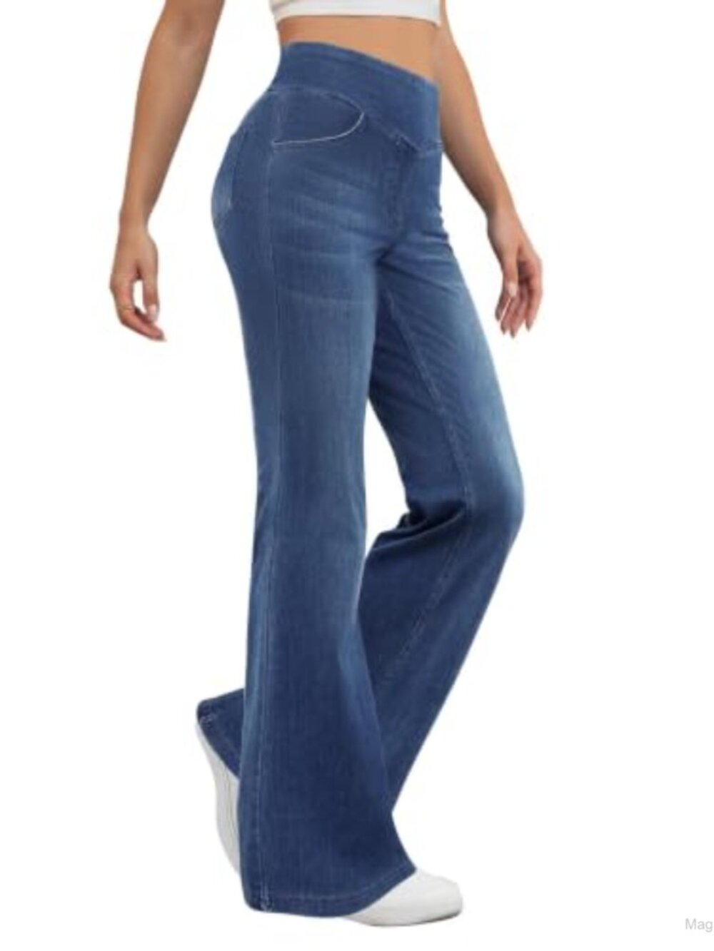 Stretchy Pull On Bootcut Jeans for Women High Rise Flared Leg with Pockets
